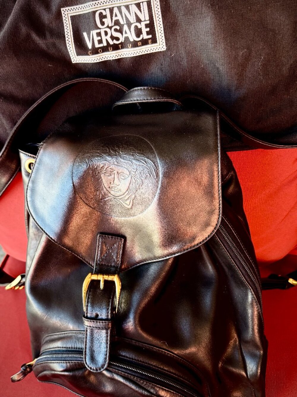 GIANNI VERSACE NEW LARGE BLACK LEATHER "MEDUSA" BACKPACK - Picture 3 of 15
